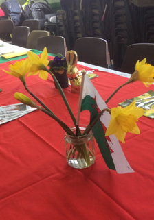 Flag and daffodils